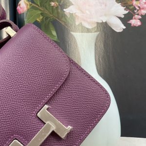 HERMES CONSTANCE MINI EPSOM SILVER-TONED HARDWARE VIOLET 14CM