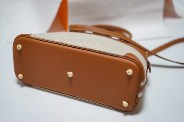 HERMES VINTAGE BOLIDE 31 CANVAS LEATHHER BAG BROWN 31CM