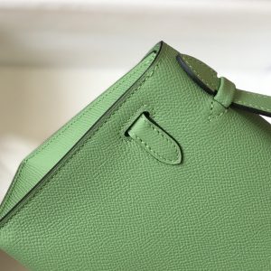 HERMES MINI KELLY POCHETTE GOLD TONED HARDWARE LIGHT GREEN 22CM