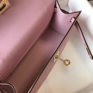 HERMES MINI KELLY POCHETTE GOLD TONED HARDWARE LIGHT PINK 22CM