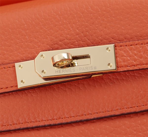 HERMES KELLY ORANGE SELLIER ROUGE EPSOM GOLD HARDWARE 28CM