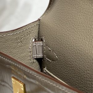 HERMES MINI KELLY CROCODILE GOLD-TONED HARDWARE DARK BEIGE 19CM