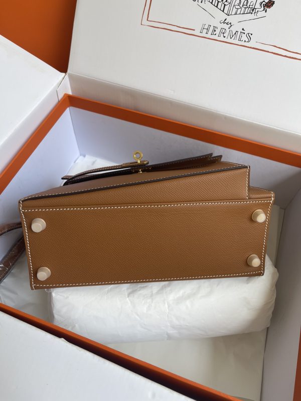 HERMES KELLY SELLIER EN DESORDRE EPSOM GOLD-TONED HARDWARE BROWN 25CM