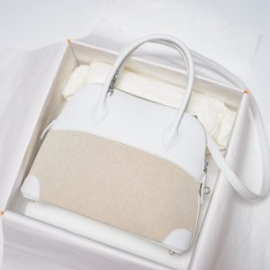 HERMES VINTAGE BOLIDE 31 CANVAS LEATHHER BAG WHITE 31CM