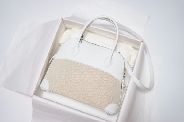 HERMES VINTAGE BOLIDE 31 CANVAS LEATHHER BAG WHITE 31CM