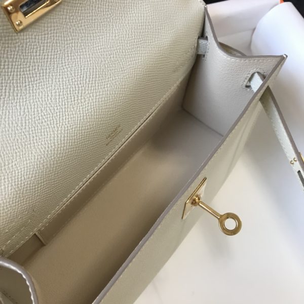 HERMES MINI KELLY POCHETTE GOLD TONED HARDWARE WHITE 22CM