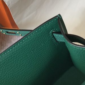 HERMES MINI KELLY POCHETTE GOLD TONED HARDWARE DARK GREEN 22CM