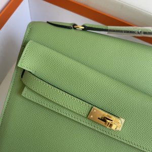 HERMES KELLY SELLIER EN DESORDRE EPSOM GOLD-TONED HARDWARE GREEN 25CM