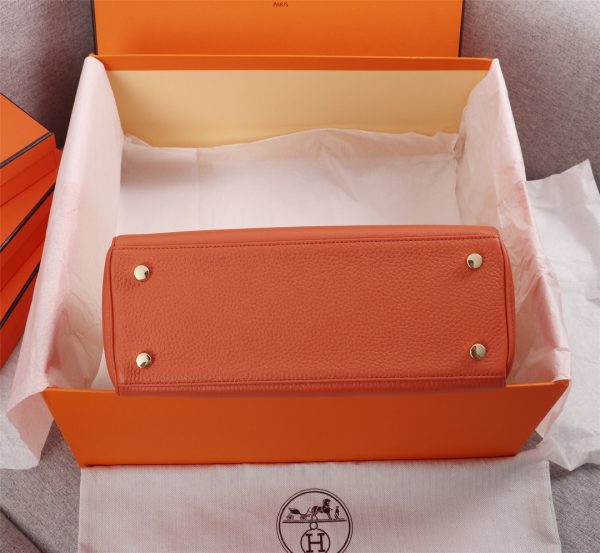 HERMES KELLY ORANGE SELLIER ROUGE EPSOM GOLD HARDWARE 28CM