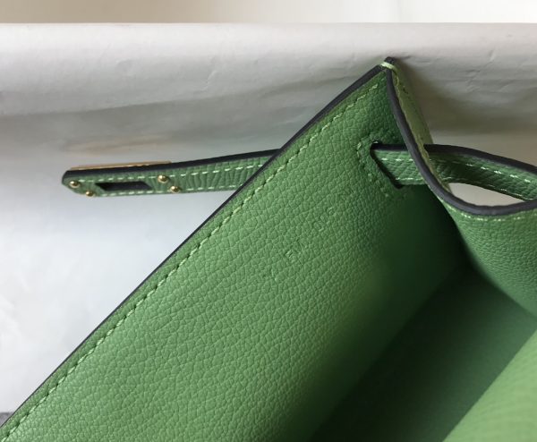 HERMES MINI KELLY POCHETTE GOLD TONED HARDWARE LIGHT GREEN 22CM