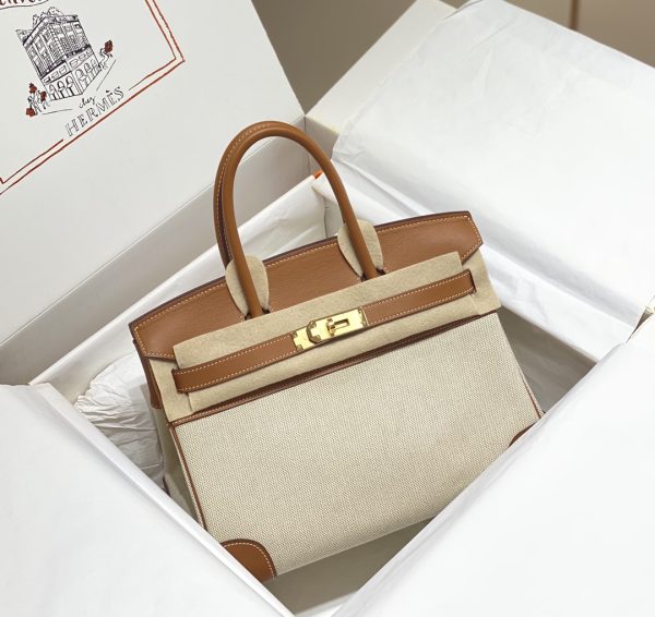 HERMES BIRKIN 25 BI-MATERIAL GOLD TONED HARDWARE BROWN 25CM