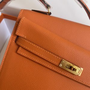 HERMES KELLY SELLIER EN DESORDRE EPSOM GOLD-TONED HARDWARE ORANGE 25CM