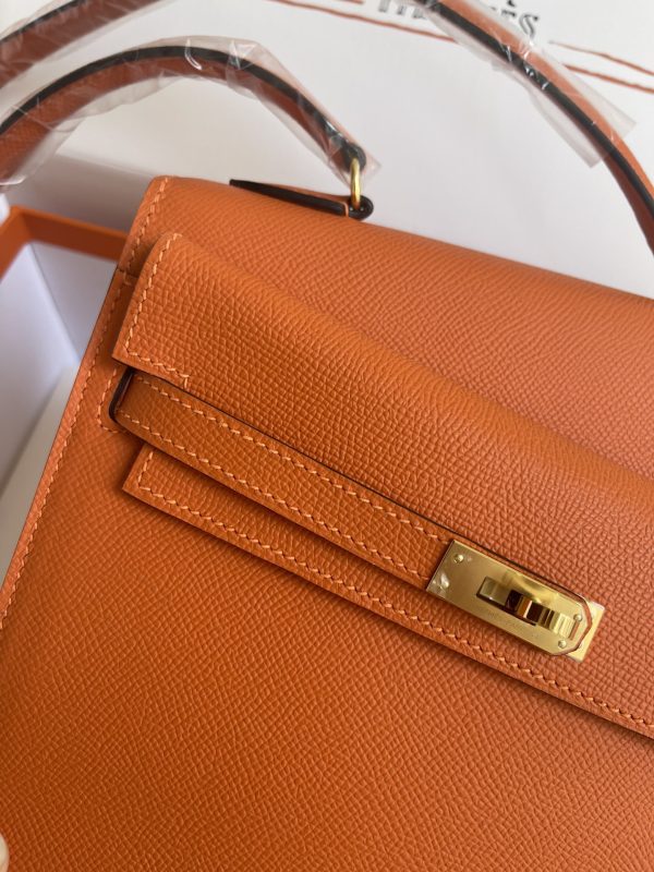 HERMES KELLY SELLIER EN DESORDRE EPSOM GOLD-TONED HARDWARE ORANGE 25CM