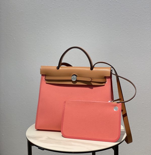 HERMES HERBAG ZIP 31 BAG PALLADIUM HARDWARE PINK 31CM