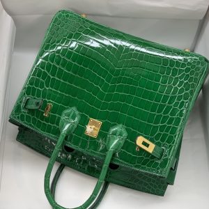 HERMES BIRKIN 30 CROCODILE GOLD-TONED HARDWARE DARK GREEN