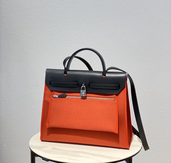 HERMES HERBAG ZIP 31 BAG PALLADIUM HARDWARE ORANGE 31CM