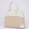 HERMES VINTAGE BOLIDE 31 CANVAS LEATHHER BAG WHITE 31CM