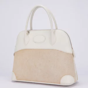 HERMES VINTAGE BOLIDE 31 CANVAS LEATHHER BAG WHITE 31CM