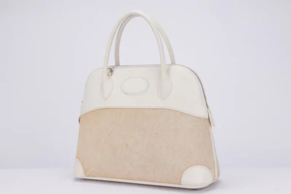 HERMES VINTAGE BOLIDE 31 CANVAS LEATHHER BAG WHITE 31CM