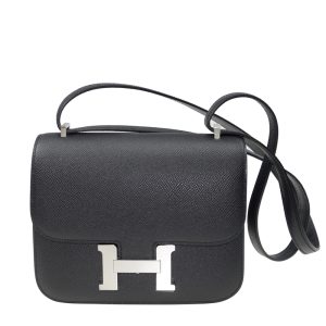 HERMES CONSTANCE EPSOM CK89 BLACK SILVER HARDWARE 18CM