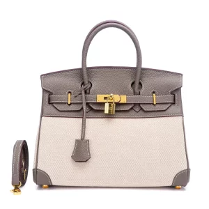 HERMES BIRKIN 25 BI-MATERIAL GOLD TONED HARDWARE GREY 25CM