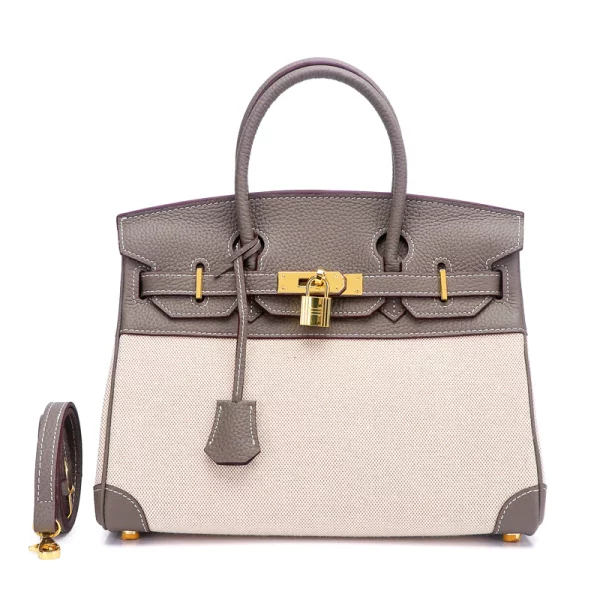 HERMES BIRKIN 25 BI-MATERIAL GOLD TONED HARDWARE GREY 25CM