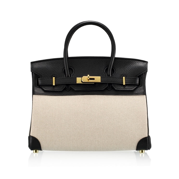HERMES BIRKIN 25 BI-MATERIAL GOLD TONED HARDWARE BLACK 25CM