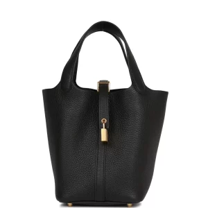 HERMES PICOTIN LOCK 18 BLACK BAG WITH GOLD-TONED HARDWARE 18CM