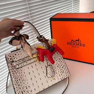 HERMES KELLY BAG CROCODILE LEATHER WHITE 25CM