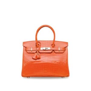 HERMES A SHINY ORANGE POROSUS CROCODILE BIRKIN 30 GOLD HARDWARE ORANGE 30CM