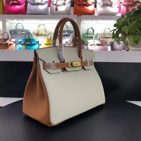 HERMES BIRKIN TOGO LEATHER GOLD HARDWARE BEIGE BROWN 30CM