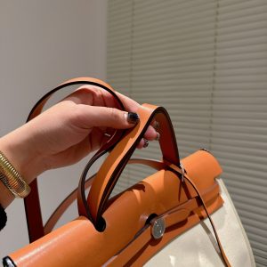 HERMES HERBAG ZIP 31 BAG PALLADIUM HARDWARE ORANGE BEIGE 31CM