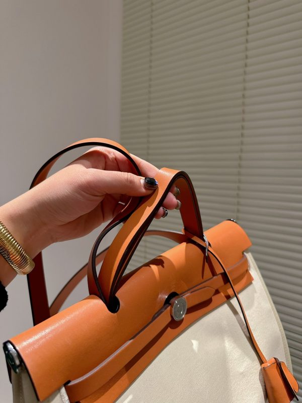 HERMES HERBAG ZIP 31 BAG PALLADIUM HARDWARE ORANGE BEIGE 31CM