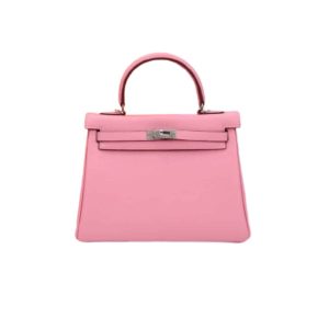 HERMÈS KELLY 28 SELLIER HANDBAG IN ROSE CONFETTI EPSOM LEATHER WITH PALLADIUM HARDWARE 28CM