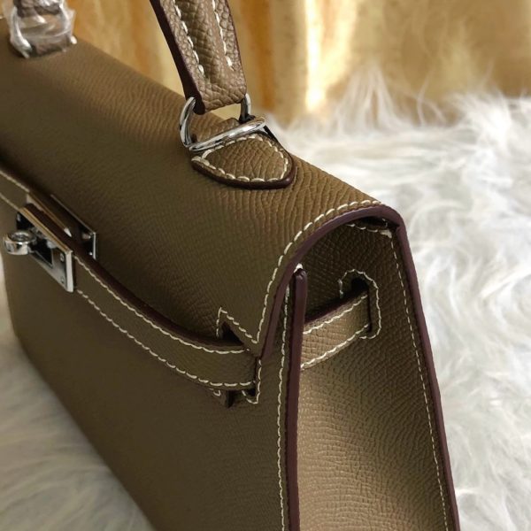 HERMES KELLY SELLIER EPSOM SILVER HARDWARE ETOUPE 22CM