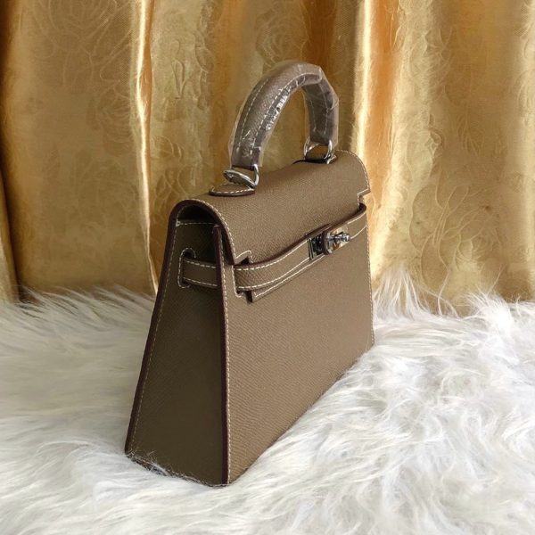 HERMES KELLY SELLIER EPSOM SILVER HARDWARE ETOUPE 22CM