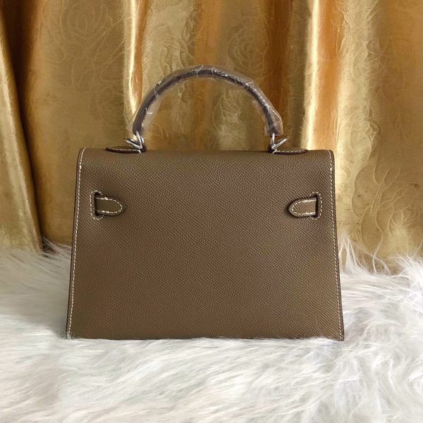 HERMES KELLY SELLIER EPSOM SILVER HARDWARE ETOUPE 22CM