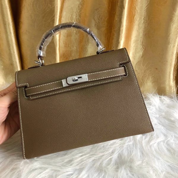 HERMES KELLY SELLIER EPSOM SILVER HARDWARE ETOUPE 22CM