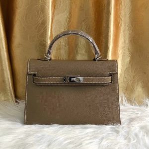 HERMES KELLY SELLIER EPSOM SILVER HARDWARE ETOUPE 22CM