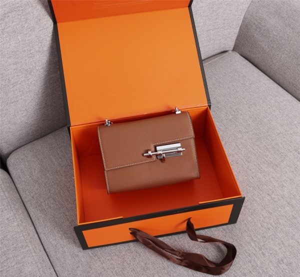 HERMÈS VERROU MINI BROWN CANVAS 17CM