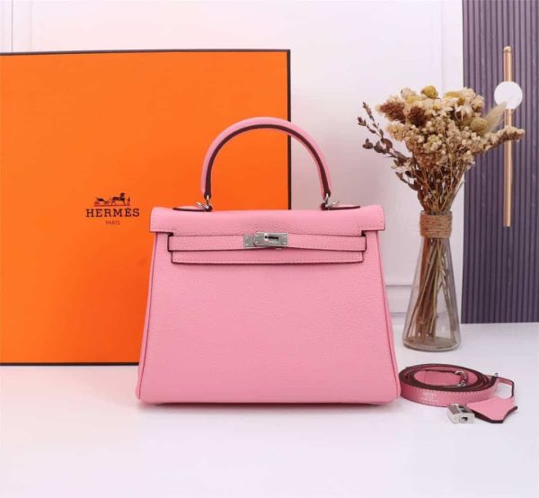 HERMÈS KELLY 28 SELLIER HANDBAG IN ROSE CONFETTI EPSOM LEATHER WITH PALLADIUM HARDWARE 28CM