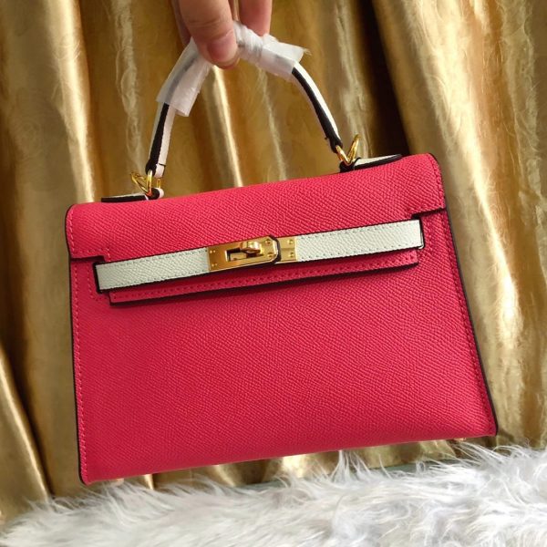 HERMÈS CUSTOM LEATHER SELLIER KELLY WITH BRUSHED SILVER HARDWARE ROSE AZALÉE AND CRAIE EPSOM 22CM