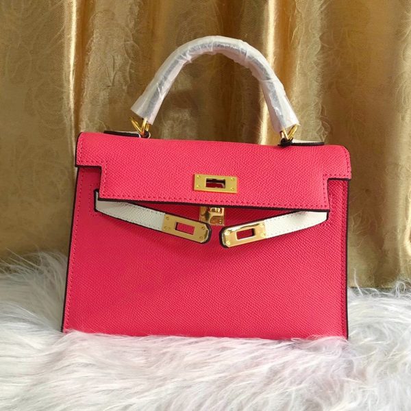 HERMÈS CUSTOM LEATHER SELLIER KELLY WITH BRUSHED SILVER HARDWARE ROSE AZALÉE AND CRAIE EPSOM 22CM