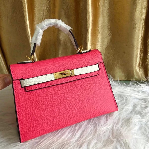 HERMÈS CUSTOM LEATHER SELLIER KELLY WITH BRUSHED SILVER HARDWARE ROSE AZALÉE AND CRAIE EPSOM 22CM