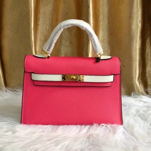 HERMÈS CUSTOM LEATHER SELLIER KELLY WITH BRUSHED SILVER HARDWARE ROSE AZALÉE AND CRAIE EPSOM 22CM