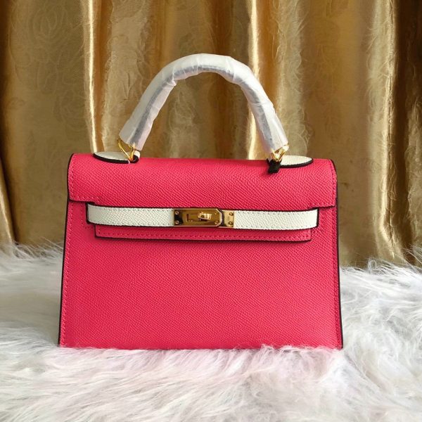 HERMÈS CUSTOM LEATHER SELLIER KELLY WITH BRUSHED SILVER HARDWARE ROSE AZALÉE AND CRAIE EPSOM 22CM