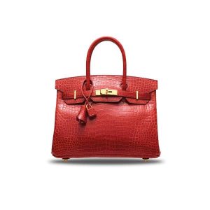 HERMES A SHINY SANGUINE POROSUS CROCODILE BIRKIN 30 WITH GOLD HARDWARE RED 30CM