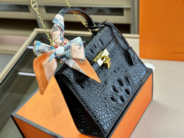 HERMES KELLY CROCODILE BLACK 25CM