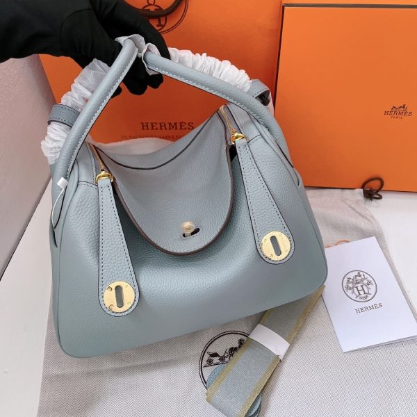 HERMÈS LINDY CLEMENCE LEATHER GHW BLUE 26CM