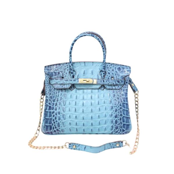 HERMÈS BIRKIN ALLIGATOR PRINT TOP HANDLE BAGS BLUE 20CM